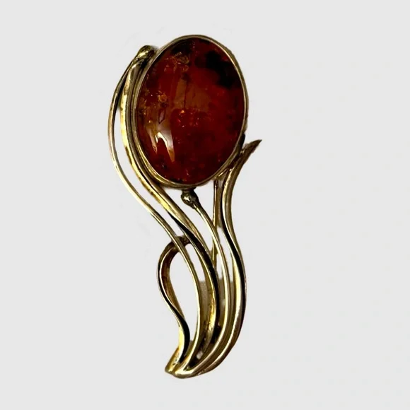 BALTIC AMBER SILVER BROOCH PIN - Picture 5 of 8